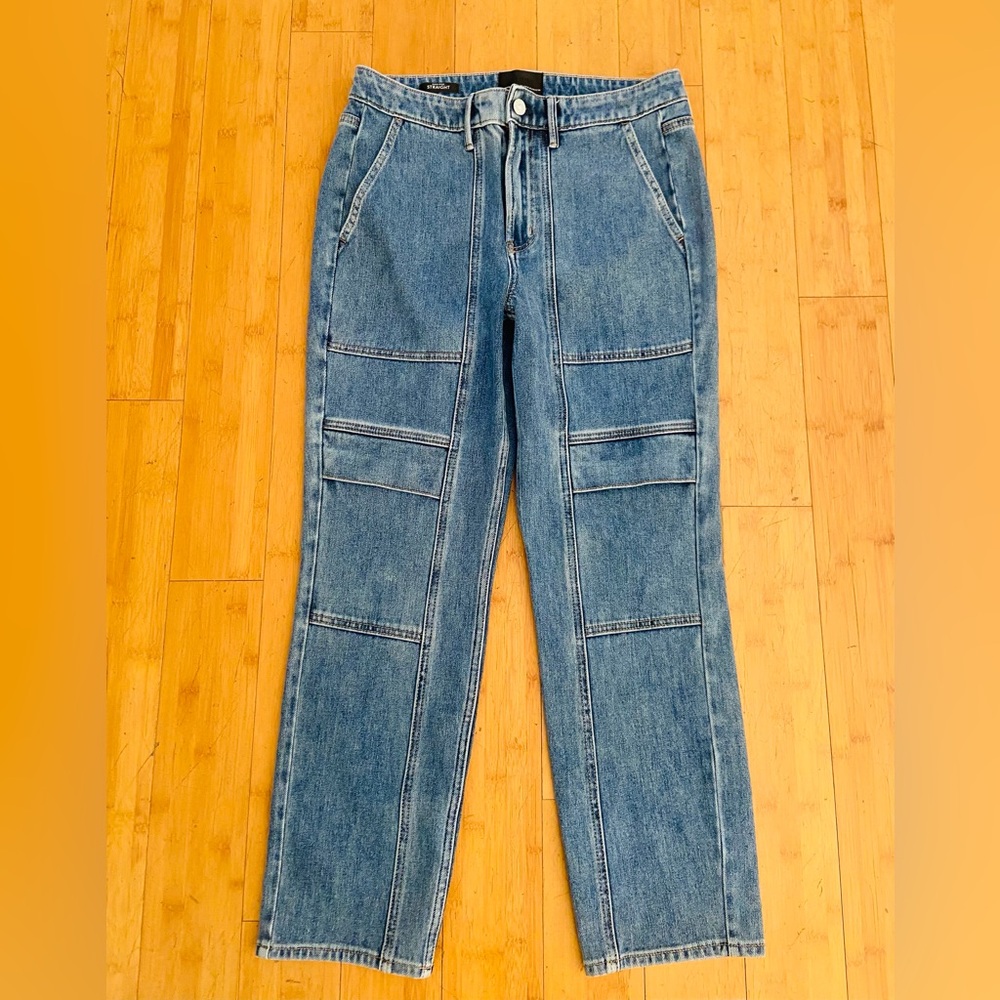 White House Black Market Denim Jeans High Rise Cargo Straight Ankle Size 8